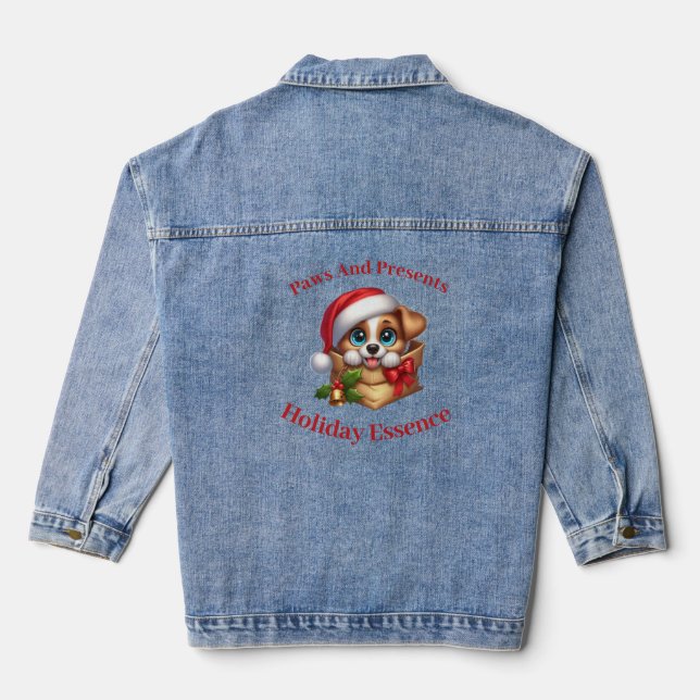 Puppy In A Christmas Bag Denim Jacket (Back)