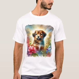 Puppy in a colorful day 040924AREF115 - Watercolor T-Shirt