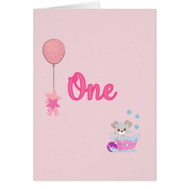 Puppy in Bath One Year Old Girl Birthday (Front)