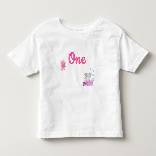 Puppy in Bath One Year Old Girl Birthday Custom Toddler T-Shirt (Front)