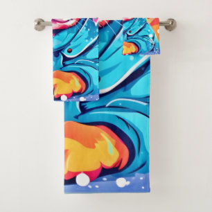 Puppy in Blue Coat Design Bath Towel Set