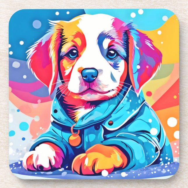 Puppy in Blue Coat Design Coaster (Front)