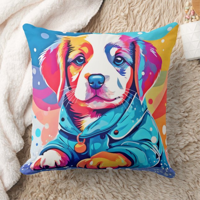 Puppy in Blue Coat Design Cushion (Blanket)