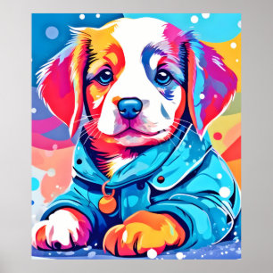 Puppy in Blue Coat Design Poster