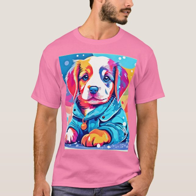 Puppy in Blue Coat Design T-Shirt (Front)