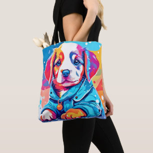 Puppy in Blue Coat Design Tote Bag