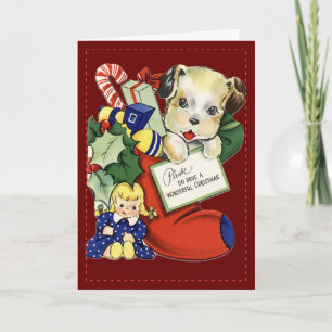 Puppy in Christmas Stocking - Vintage Card