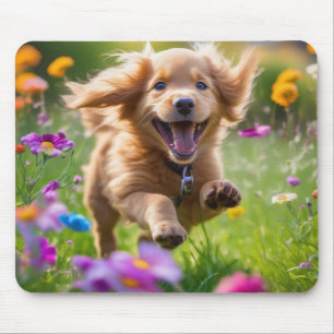Puppy in Field of Flowers Mouse Pad