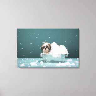 Puppy in foam bath canvas print