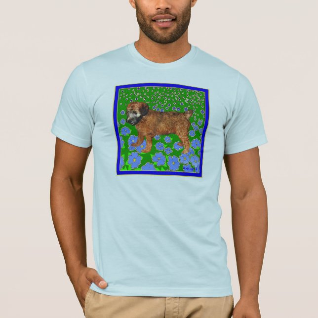Puppy in Garden - Blue T-Shirt (Front)