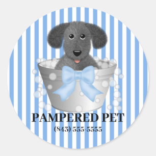 Puppy in Tin Tub Dog Groomer Business Stickers