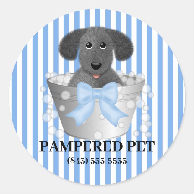 Puppy in Tin Tub Dog Groomer Business Stickers (Front)