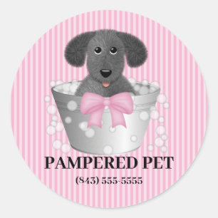 Puppy in Tin Tub Dog Groomer Business Stickers