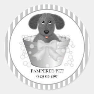 Puppy in Tin Tub Dog Groomer Business Stickers