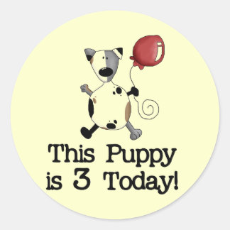Puppy is 3 Birthday Tshirts and Gifts Classic Round Sticker