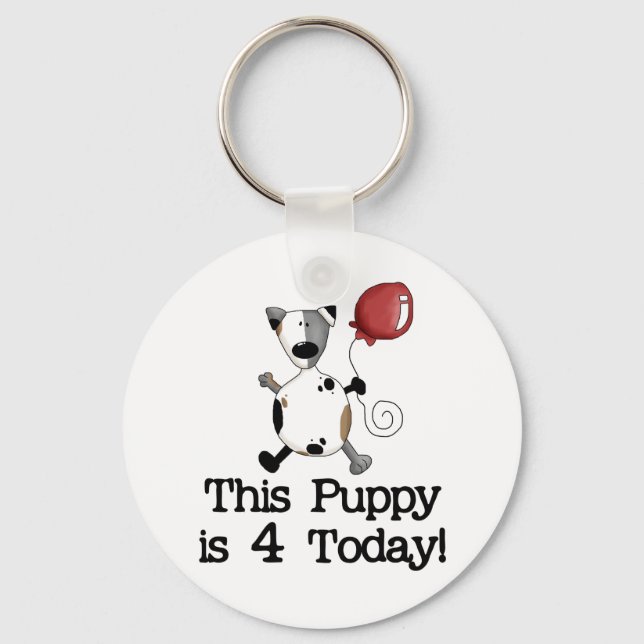 Puppy is 4 Birthday Tshirts and Gifts Key Ring (Front)