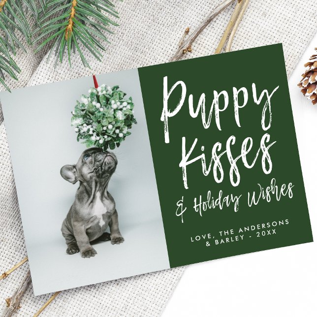 Puppy Kisses Cute Paw Print Pet Dog Photo Holiday Card (Creator Uploaded)