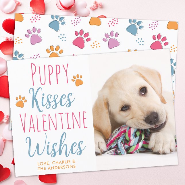 Puppy Kisses Valentines Day Pet Puppy Dog Photo Holiday Card (Creator Uploaded)
