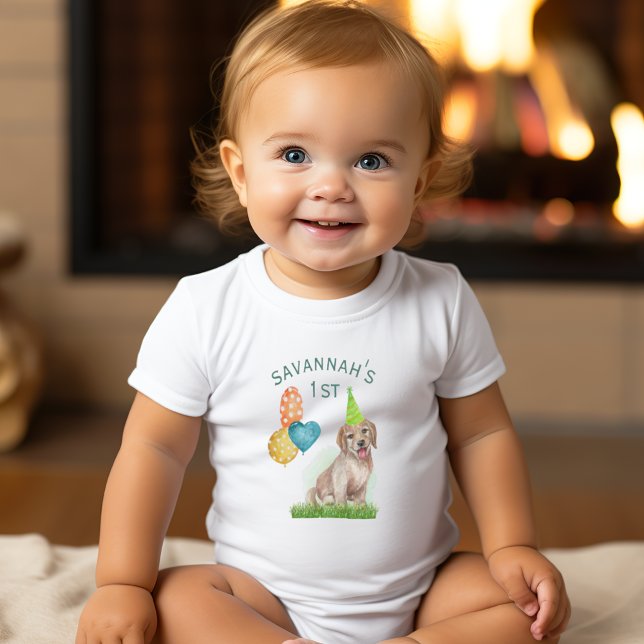 Puppy Labrador Birthday Girl Personalised First  Baby Bodysuit (Puppy Labrador Birthday Girl Personalized First Baby Bodysuit)
