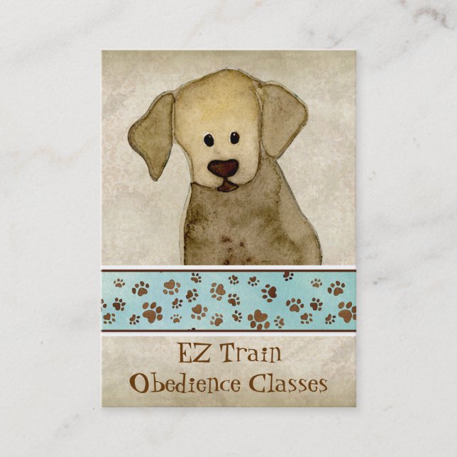 "Puppy Love," Brown Puppy Paws Art Doggy Day Care Business Card (Front)