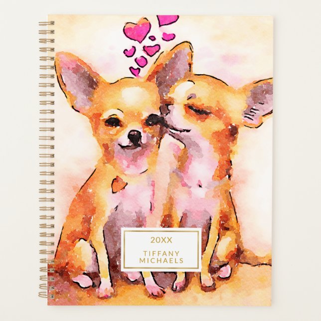 Puppy Love Chihuahua Hearts Watercolor Planner (Front)
