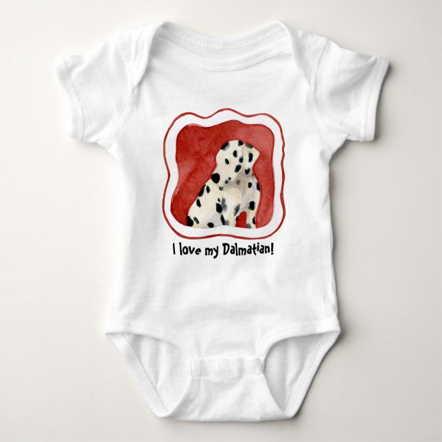 "Puppy Love," Dalmatian Puppy Art by Audrey Jeanne Baby Bodysuit (Front)