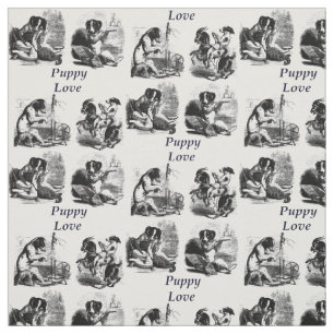 Puppy love Dogs Pets Vintage Art illustration Fabric