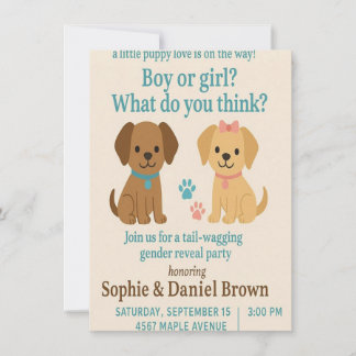 Puppy Love Gender Reveal Invitation