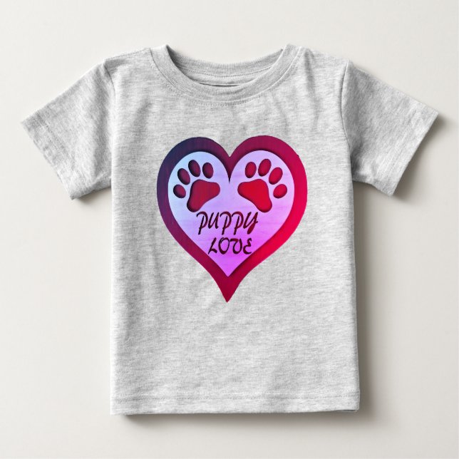 Puppy Love heart with paw prints Baby T-Shirt (Front)