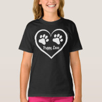 Puppy Love heart with paw prints on dark 