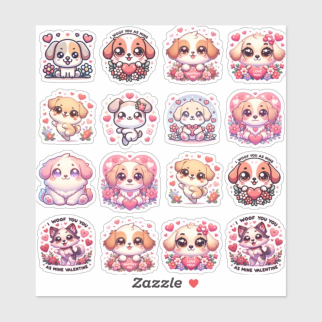 Puppy Love: Kawaii Valentine’s Day Stickers  (Sheet)