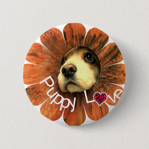 Puppy Love Peeking Out of a Flower 6 Cm Round Badge