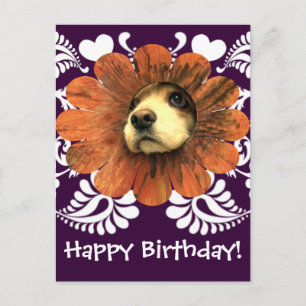 Puppy Love Peeking Out of a Flower Postcard