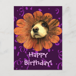 Puppy Love Peeking Out of a Flower Postcard