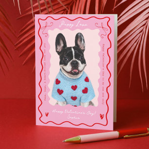 Puppy Love Pink Red Retro Dog Pet Photo Valentines Holiday Card