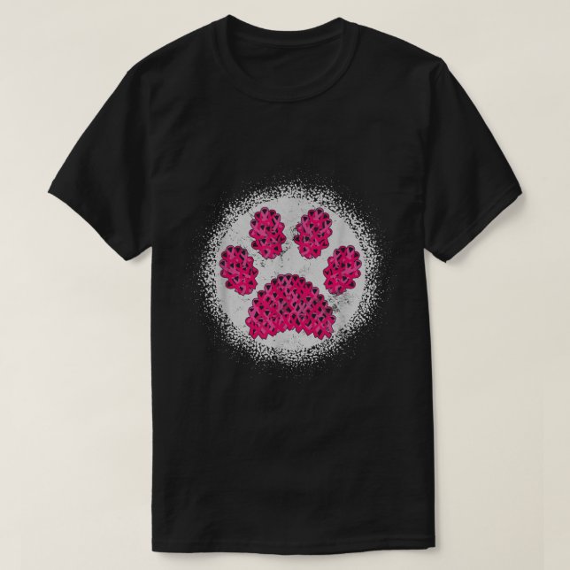 Puppy Love Pink Ribbon Dog Paw Print Breast Cancer T-Shirt (Design Front)