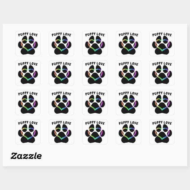 Puppy Love Rainbow Heart Square Sticker (Sheet)