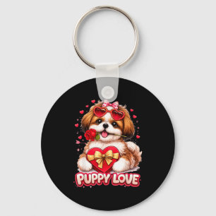 Puppy Love Valentine Shih Tzu Dog Cute Romance Key Ring