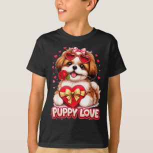Puppy Love Valentine Shih Tzu Dog Cute Romance  T-Shirt