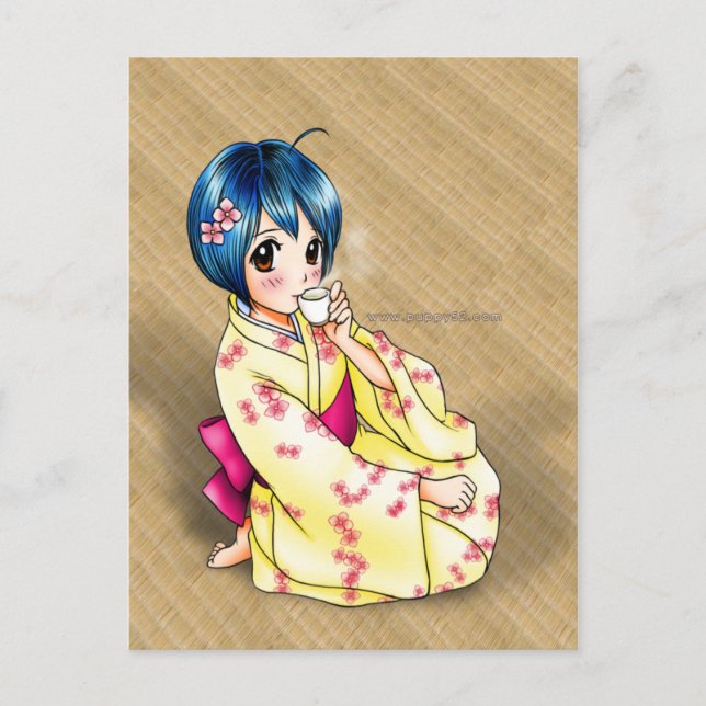 Puppy Love Yukata Girl Postcard (Front)