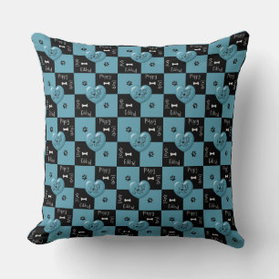 Puppy Lover Checks Pillow, Blue and Black Cushion