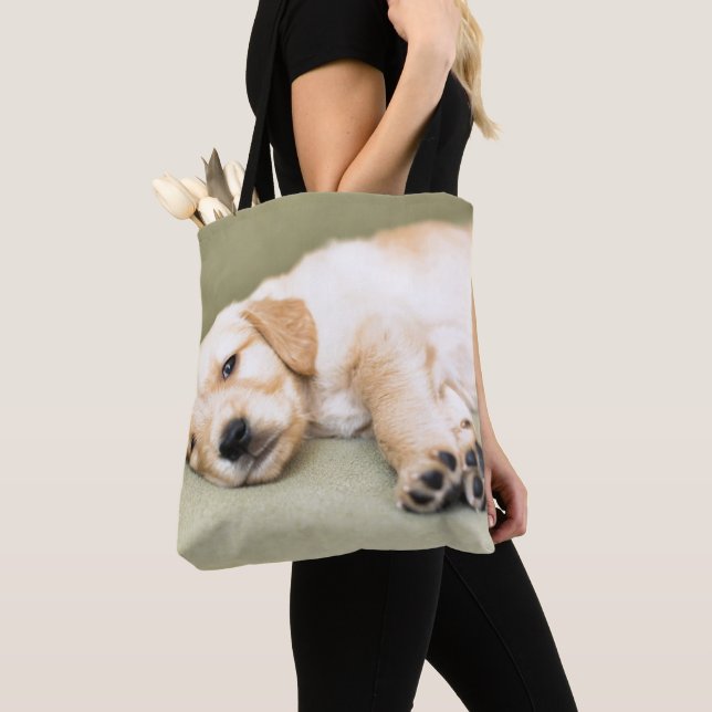 Puppy Lying Down On Sofa Tote Bag (Close Up)