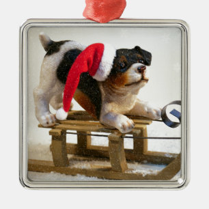 Puppy on a Sled Metal Tree Decoration
