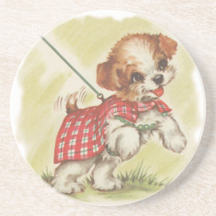 puppy on leash coaster