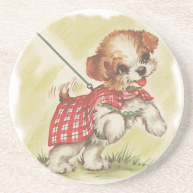 puppy on leash coaster (Front)