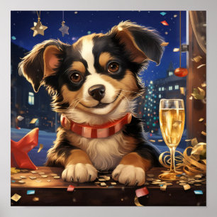 Puppy on New Year's Eve Poster