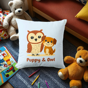 Puppy & Owl Cute Animal Friends Decor for Kids Cushion