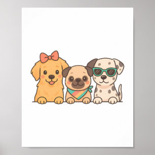 Puppy Pals – Cute Trio of Dogs in Pastel Style Poster