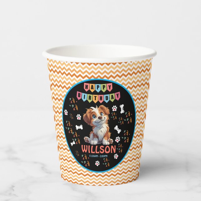Puppy Party Birthday  | Cute Kids Dog Theme Paper Cups (Front)