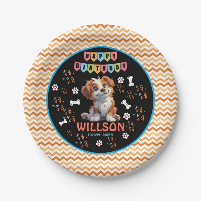 Puppy Party Birthday  | Cute Kids Dog Theme Paper Plate (Front)